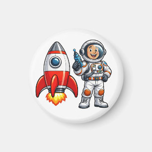 Astronaut mit Raketen Cartoon Weltraum Kunst Magnet