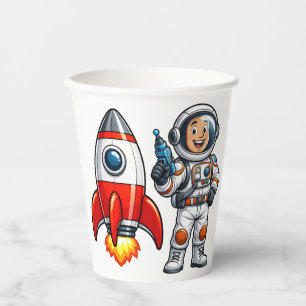 Astronaut mit Raketen Cartoon Weltraum Kunst Pappbecher