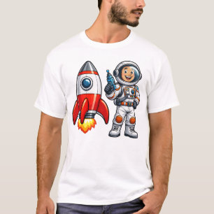 Astronaut mit Raketen Cartoon Weltraum Kunst T-Shirt