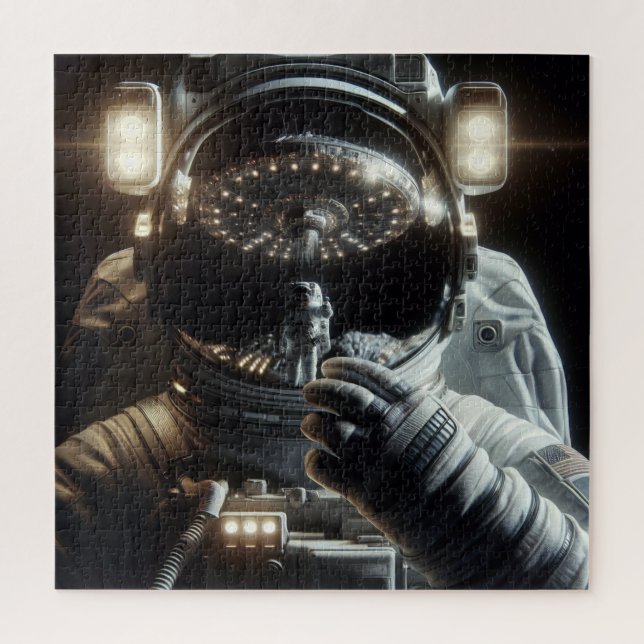 Astronaut mit Reflektion des UFO Puzzle (Vertikal)