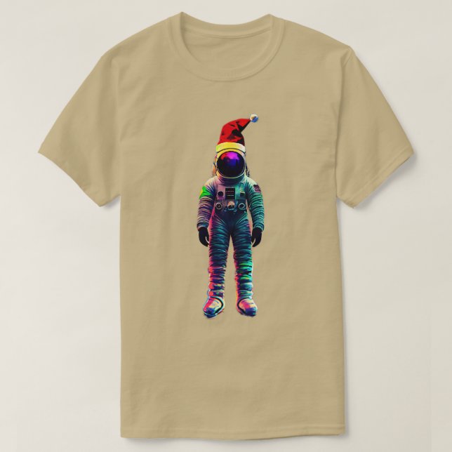 Astronaut mit Weihnachtshut T-Shirt (Design vorne)