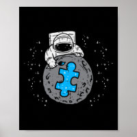 Astronaut Mond Blaues Puzzleteil Autismus-Bewussts