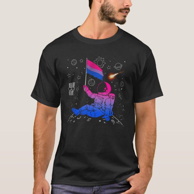 Astronaut Moon Bisexual Flag Space LGBTQ Gay Pride T-Shirt (Vorderseite)