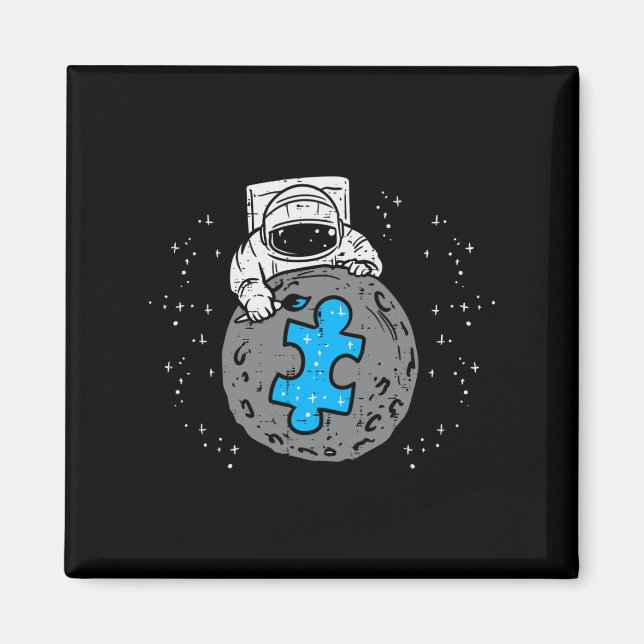 Astronaut Moon Blue Puzzle Piece Autismus Bewussts Magnet (Vorne)