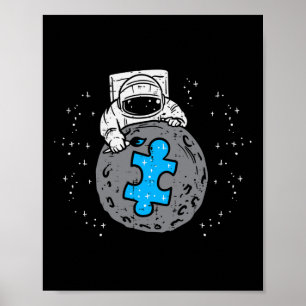 Astronaut Moon Blue Puzzle Piece Autismus Bewussts Poster