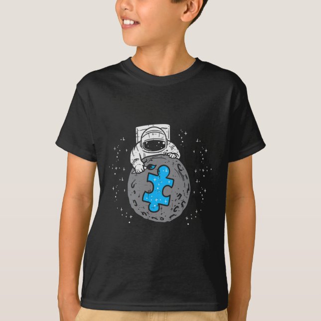 Astronaut Moon Blue Puzzle Piece Autismus Bewussts T-Shirt (Vorderseite)