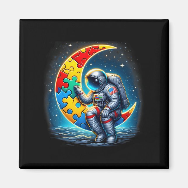 Astronaut Moon Bylloon Autismus Awareness Autistic Magnet (Vorne)