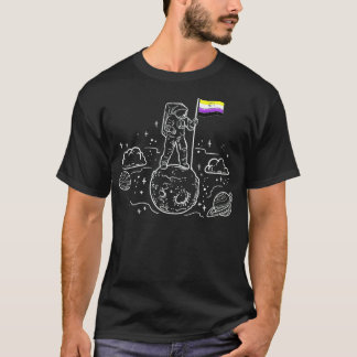 Astronaut Moon Non-Binary Flag Space LGBTQ Genderq T-Shirt