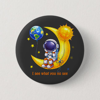  Astronaut on Crescent Moon Space Art Button