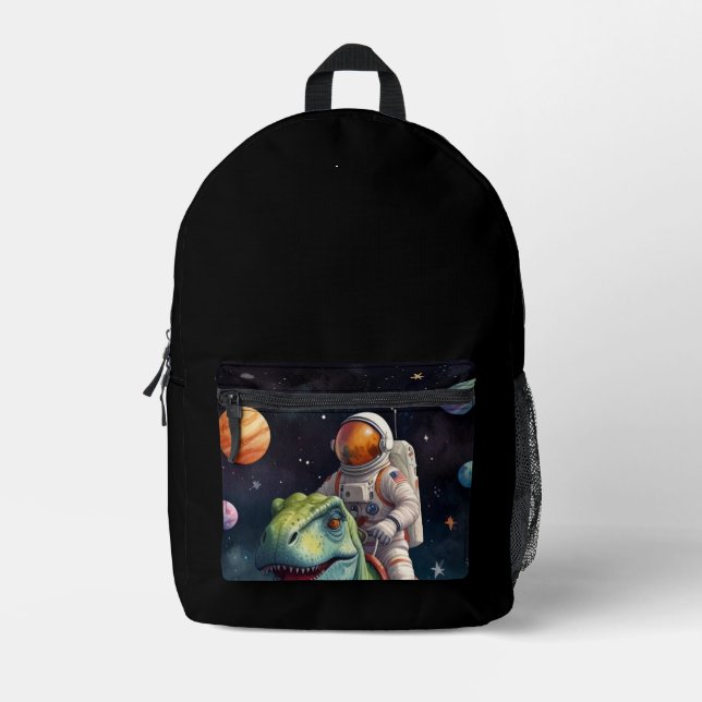 Astronaut on Dino in Space  Bedruckter Rucksack (Vorderseite)