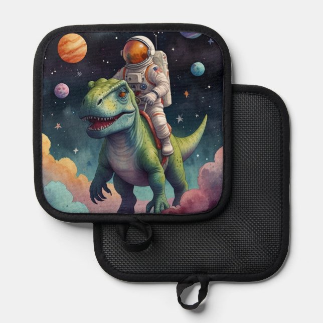 Astronaut on Dino in Space Topflappen (Vorderseite/Rückseite)