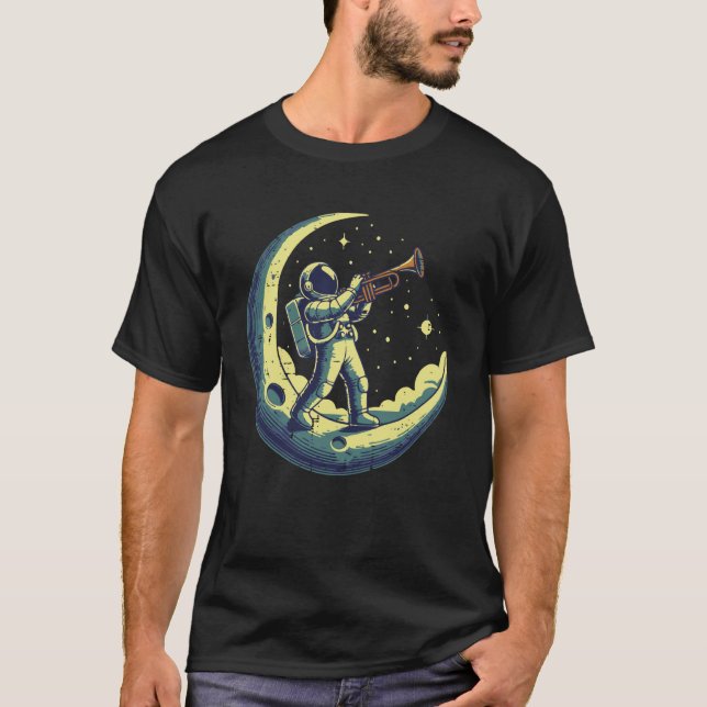 Astronaut On Moon Trumpet Funny Space Music Men Bo T-Shirt (Vorderseite)
