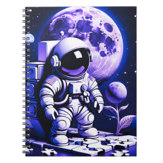 Astronaut on top of a puzzle notizblock