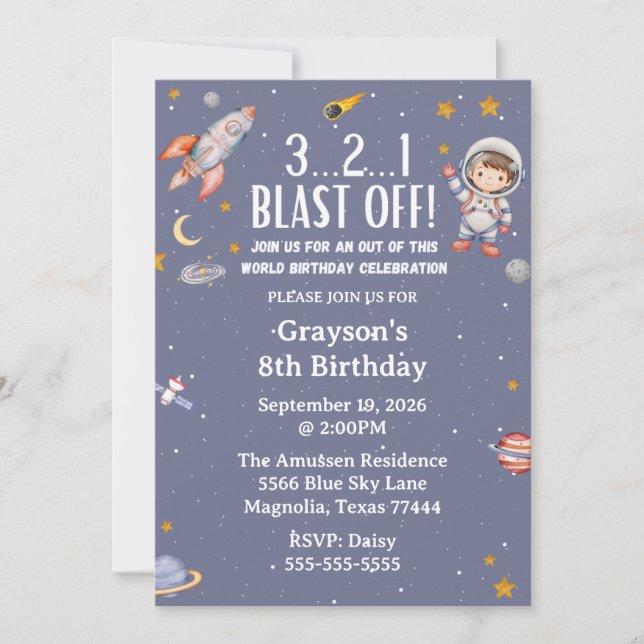 Astronaut Outer Space Boy Birthday Invitation Einladung (Vorderseite)