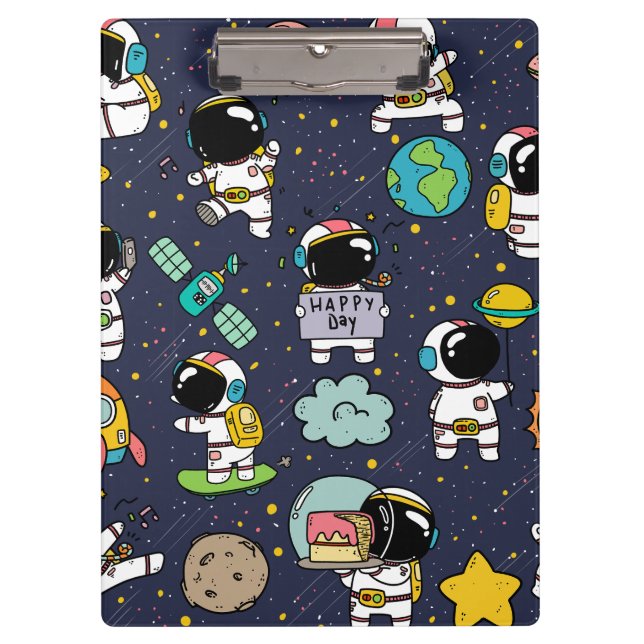 Astronaut Outer Space Cartoon Klemmbrett (Vorderseite)