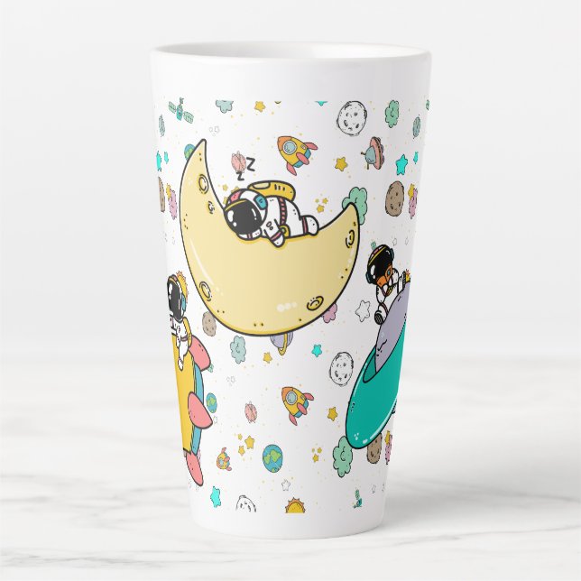 Astronaut Outer Space Cartoon Milchtasse (Vorderseite)
