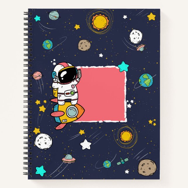 Astronaut Outer Space Cartoon Notizbuch (Vorderseite)