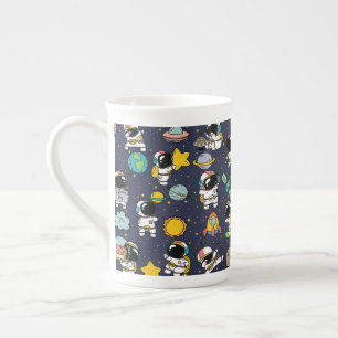 Astronaut Outer Space Cartoon Prozellantasse