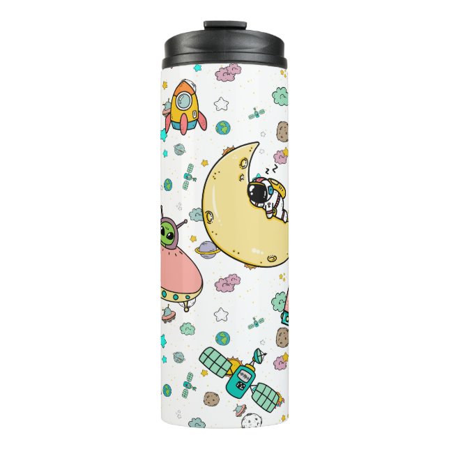 Astronaut Outer Space Cartoon Thermosbecher (Vorderseite)
