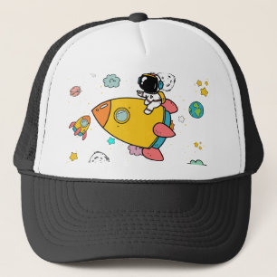 Astronaut Outer Space Cartoon Truckerkappe