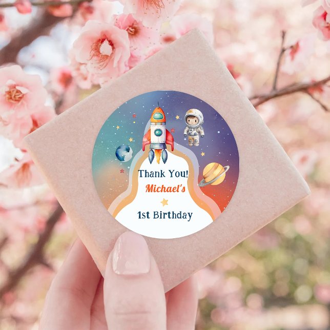 Astronaut Outer Space Geburtstag Vielen Dank Runder Aufkleber (Von Creator hochgeladen)
