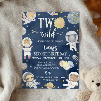 Astronaut Outer Space Safari Zwei Wilde Geburtstag Einladung