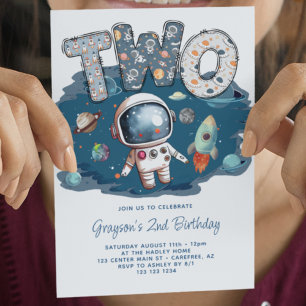Astronaut Outerspace Rocket 2. Geburtstag Einladung