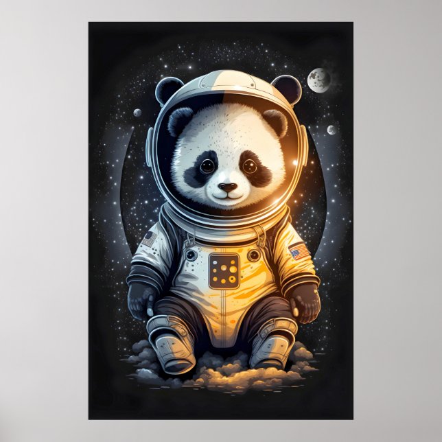 Astronaut Panda Bären Illustration Poster (Vorne)