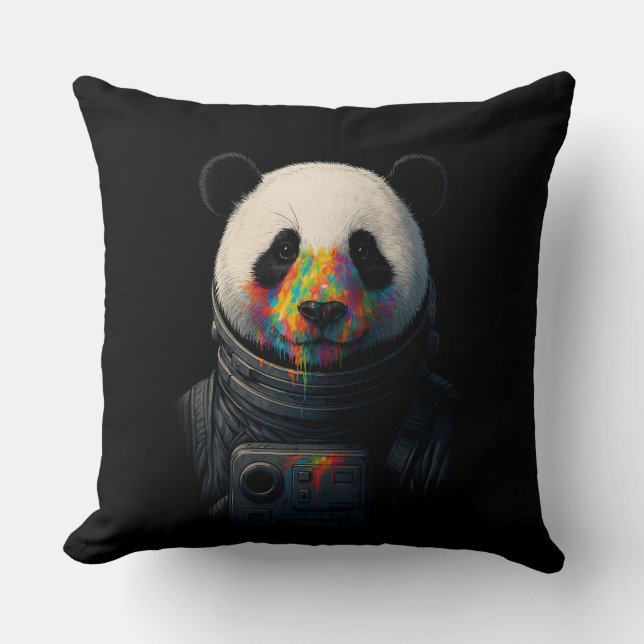 Astronaut Panda mit Neonfarbe-Spritzer Kissen (Vorderseite)
