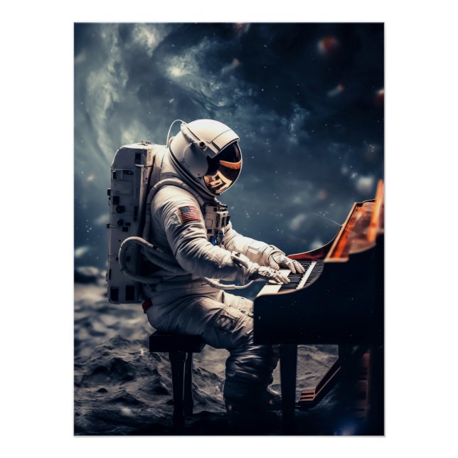 Astronaut Piano auf dem Mond spielen Poster (Vorderseite)