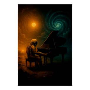 Astronaut Piano in Split Realität - Surreal Poster