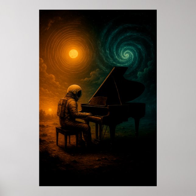 Astronaut Piano in Split Realität - Surreal Poster (Vorne)