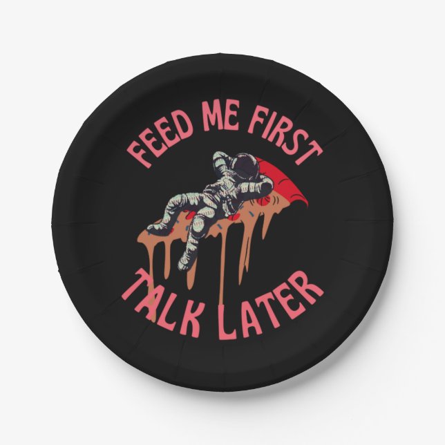 Astronaut Pizza Space Funny Pappteller (Vorderseite)