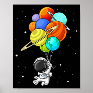 Astronaut Planet Ballons Sonnensystem Weltraum Kin Poster