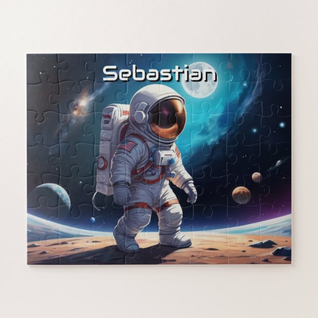 Astronaut-Planet Personalisiert Puzzle (Horizontal)