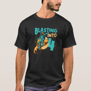 Astronaut Planet Raumschiff Happy 4. Geburtstag T-Shirt