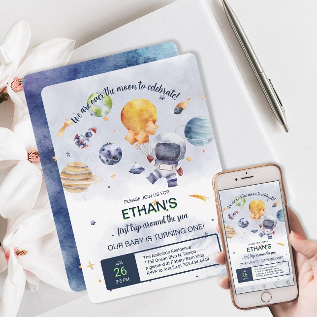 Astronaut Planet Space Party Kindergeburtstag Einladung (Galaxy Planet Personalize Kids Birthday Party Invitation)