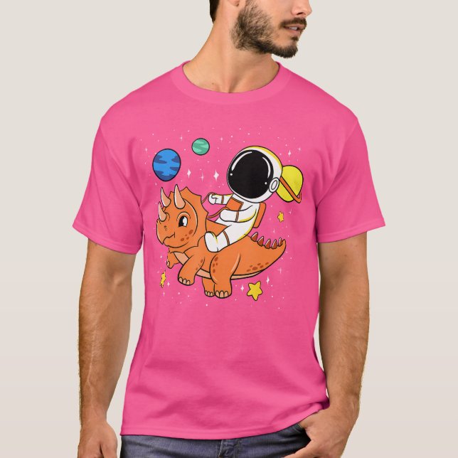 Astronaut Planets Dino Triceratops Dinosaurier Wel T-Shirt (Vorderseite)