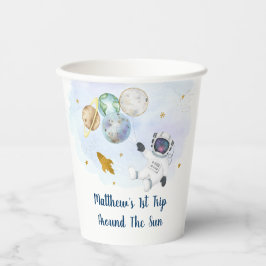 Astronaut Planets Space Blue Gold Geburtstag Pappbecher