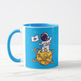 Astronaut Planting Flag on Yellow Planet Tasse