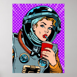 Astronaut Pop Art Girl Hipster Poster