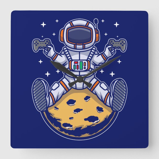 Astronaut Quadratische Wanduhr (Vorderseite)