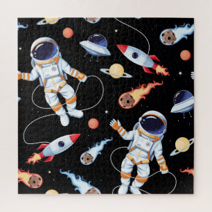 Astronaut Rakete: Nahtloses Vintage-Weltraummuster Puzzle