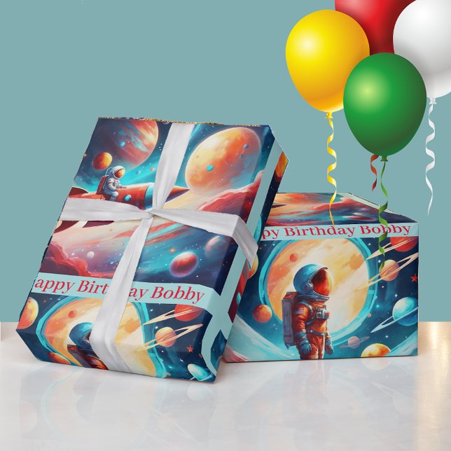 Astronaut Raketenplanets Boys Geburtstag farbig Geschenkpapier (Von Creator hochgeladen)