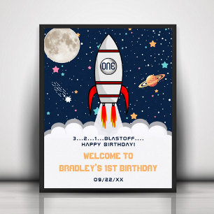 Astronaut RaketenWeltraum 1. Geburtstag Willkommen Poster