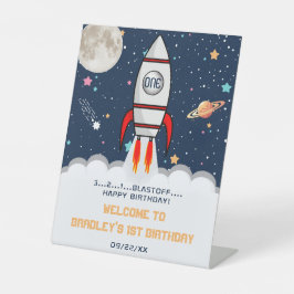 Astronaut RaketenWeltraum 1. Geburtstag Willkommen Sockelschild