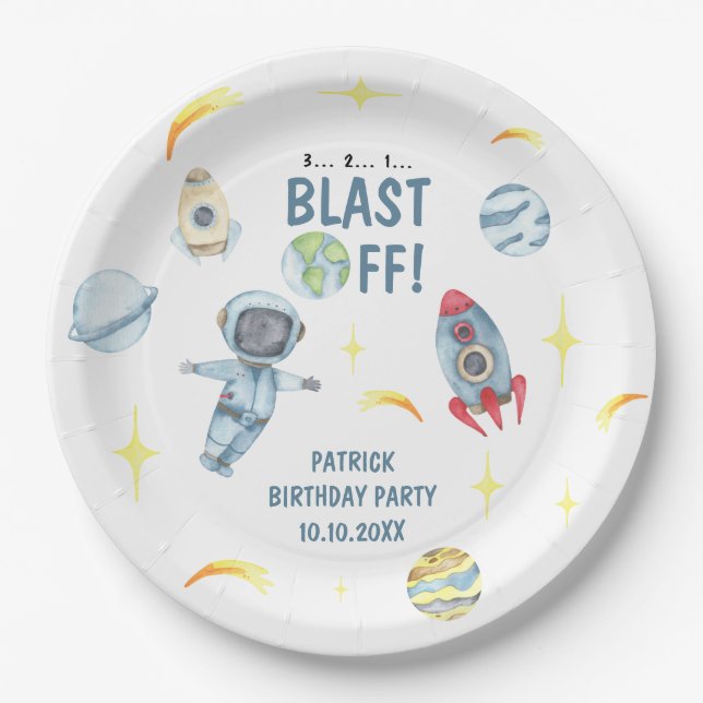 Astronaut Raum Geburtstagsfeier  Pappteller (Vorderseite)