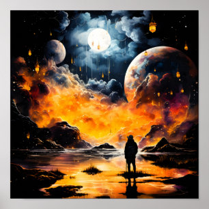 Astronaut Reisender Kosmischer Horizont Reise Poster