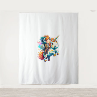 Astronaut reitet ein Niedliches buntes Einhorn Wandteppich