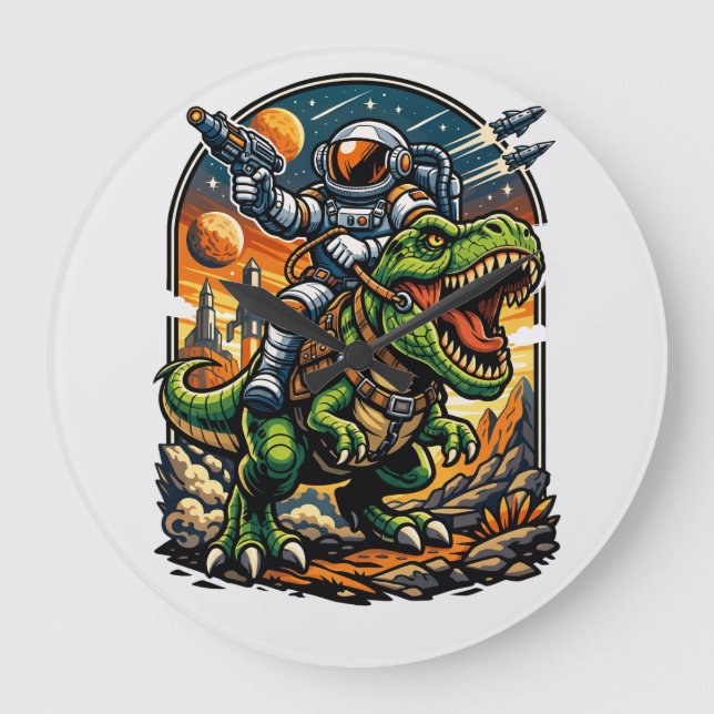 Astronaut Riding a T-Rex – Epic Space Dinosaur Große Wanduhr (Vorderseite)